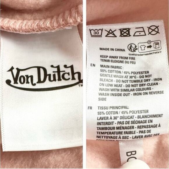 NWT Von Dutch Sweatpants Womens Medium Pink Jogger Velvet Black Logo - Picture 6 of 12